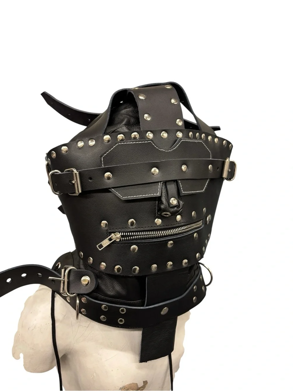 Premium Real Leather Bondage Hood with Harness Straps head mask cosplay goth